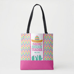 Bolsa Tote Chevron Cactus Funny Nacho Média Professora Fiesta
