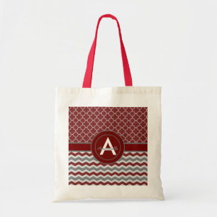 Bolsa Tote Chevron cinzento vermelho Quatrefoil