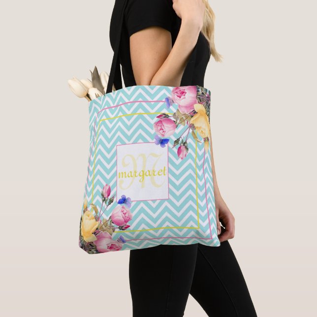 Bolsa Tote Chevron e Flores Monograma (Close Up)