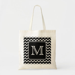 Bolsa Tote Chevron preto e branco com monograma feito sob