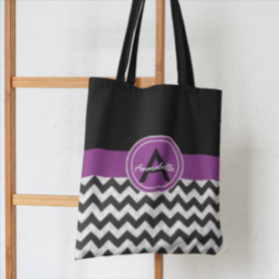 Bolsa Tote Chevron roxo preto