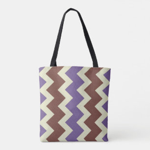 Bolsa Tote Chevron zigzag design púrpura castanho pálido verd