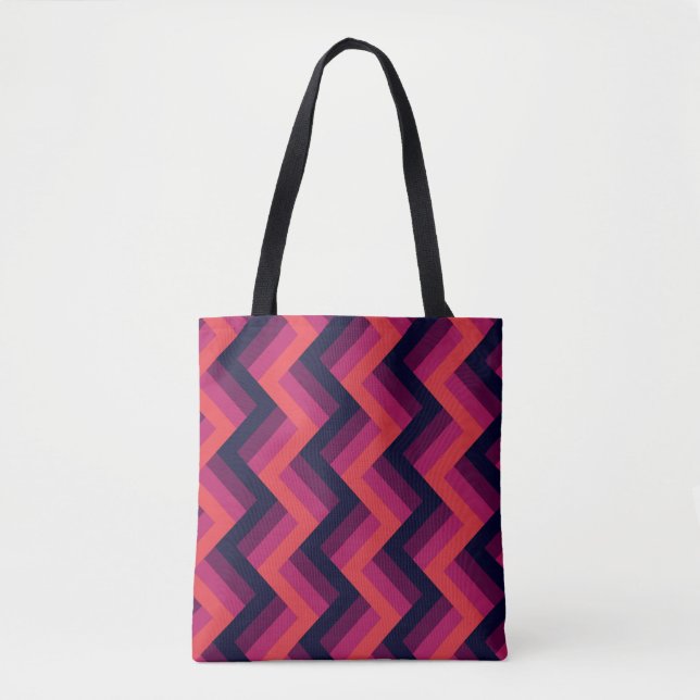 Bolsa Tote Chevron Zigzag Geométrico Rosa e Azul (Frente)