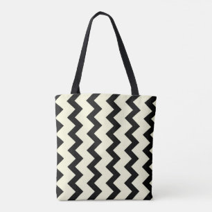 Bolsa Tote Chevron zigzag, padrão preto e creme