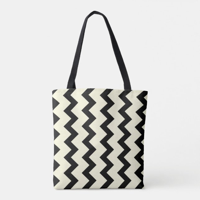 Bolsa Tote Chevron zigzag, padrão preto e creme (Verso)