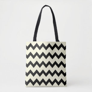 Bolsa Tote Chevron zigzag, padrão preto e creme
