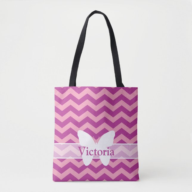 Bolsa Tote Chevrons de Orquídea Magenta com Fosco (Frente)