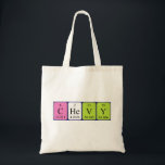 Bolsa Tote Chevy periódico nome da mesa tote saco<br><div class="desc">Chevy soletrava como C He V Y (Carbon Helium Vanadium Yttrium) num saco para o cientista em você. Não consegues encontrar o que queres?</div>