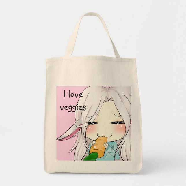 Bolsa Tote Chibi bonito com a sacola das orelhas do coelho (Frente)