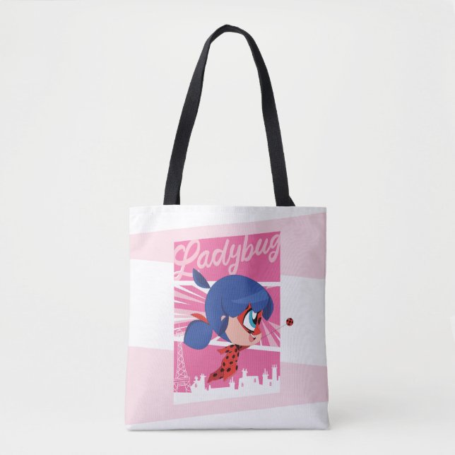 Bolsa Tote Chibi Ladybug em Paris (Frente)