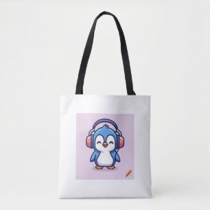 Bolsa Tote "Chibi Penguin com Fones de ouvido Design Bag - Cu