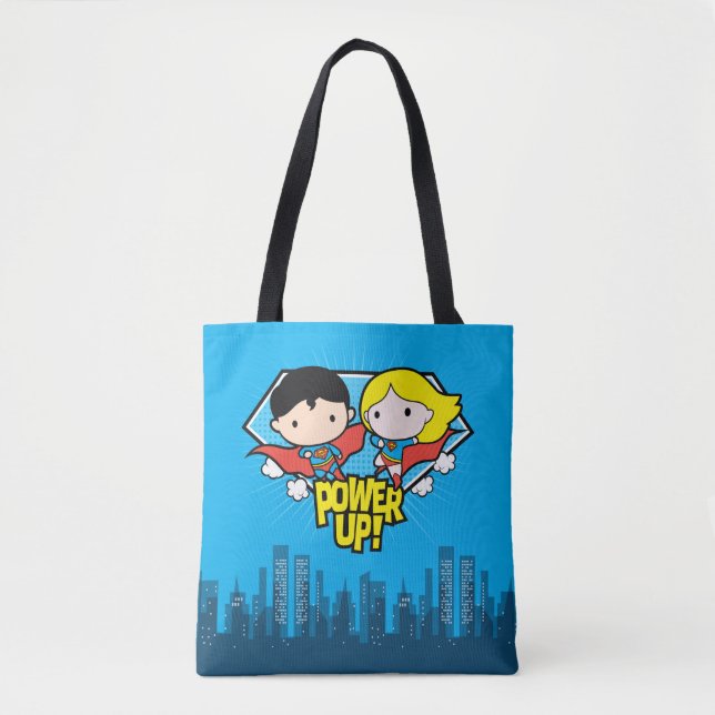 Bolsa Tote Chibi Superman e Chibi Supergirl Ligam! (Frente)