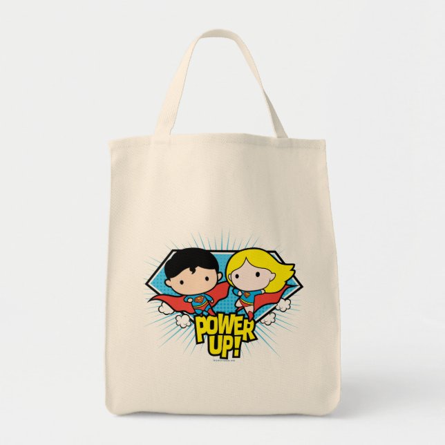 Bolsa Tote Chibi Superman e Chibi Supergirl Ligam! (Frente)