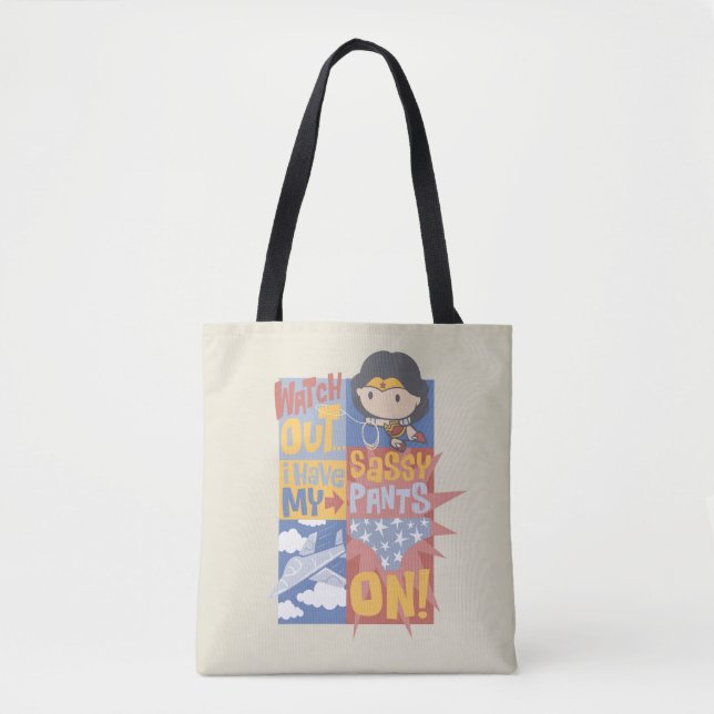 Bolsa Tote Chibi Wonder Woman Eu Tenho Minhas Calças Sassosas (Frente)