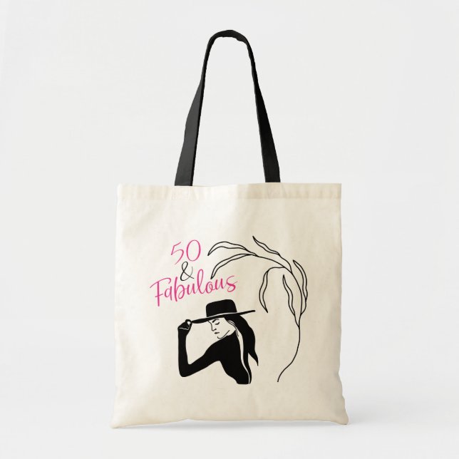 Bolsa Tote Chic 50 e Fabuloso aniversário preto rosa (Frente)