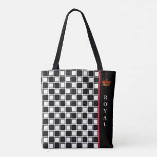 Bolsa Tote Chic black, & red checkered & calligraphy