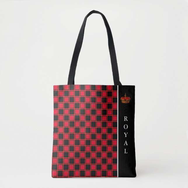 Bolsa Tote Chic black, & red checkered & calliographic (Frente)
