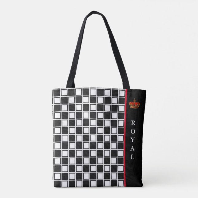 Bolsa Tote Chic black, & white checkered & calliographic (Verso)