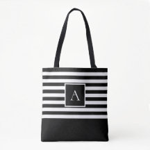 CHIC BLACK WHITE STRIPE Square - Letra Monograma