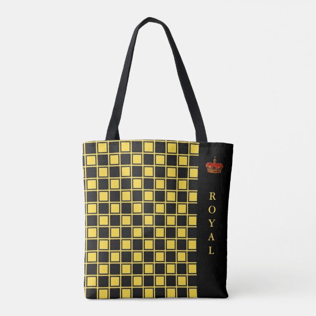 Bolsa Tote Chic black, & yellow checkered & calliographic (Verso)