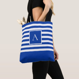 Bolsa Tote CHIC BLUE WHITE STRIPE Square - Letra quadrada Mon