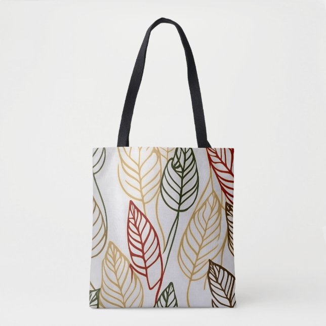 Bolsa Tote Chic boho line art outono deixa vetor abstrato (Frente)
