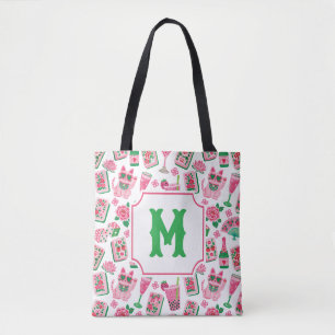 Bolsa Tote Chic Caprichoso Rosa & Verde Monograma de Festa de