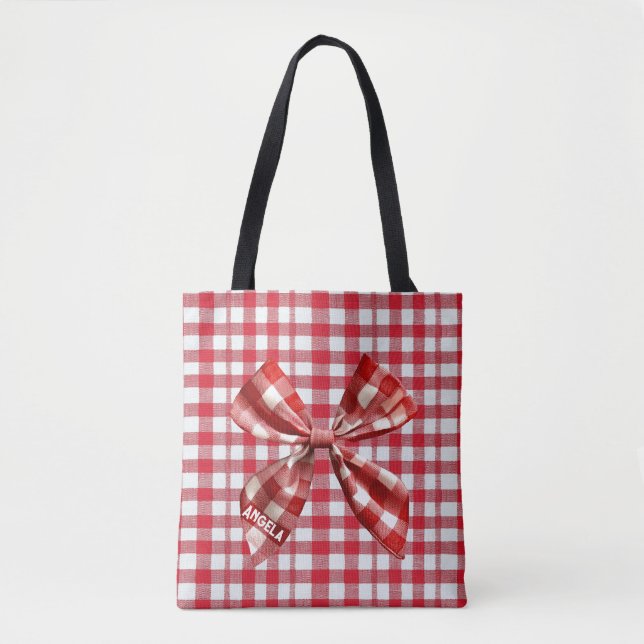 Bolsa Tote Chic Check Arco Vermelho e Branco Gingham (Frente)