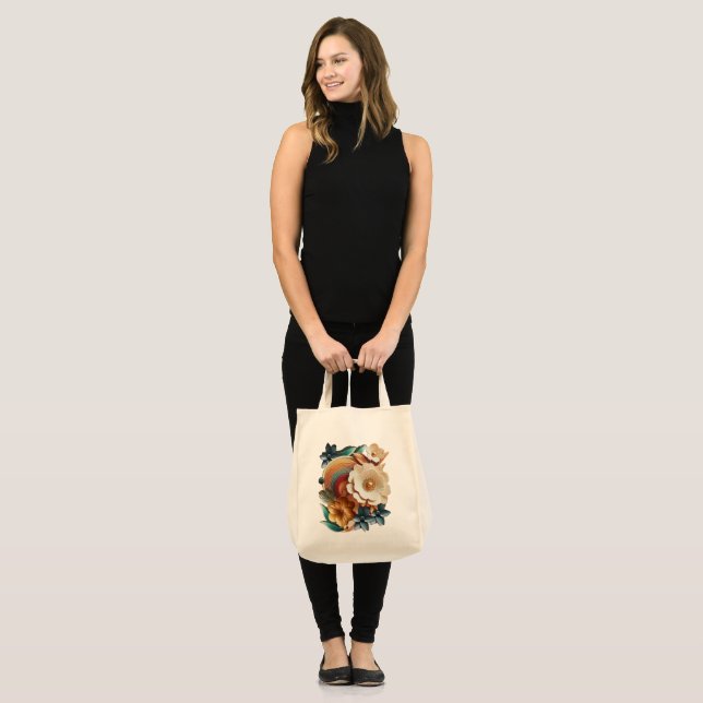 Bolsa Tote Chic, Cremes Elegantes e textura de flores de cour (Frente (modelo))