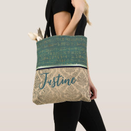 Bolsa Tote Chic Damask Egiptian Hieroglyphs