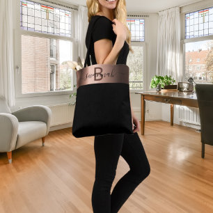 Bolsa Tote Chic do monograma metálico de bronze de ouro pret