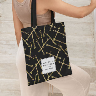 Bolsa Tote Chic Dourado Bobby Pins Preto Personalizado