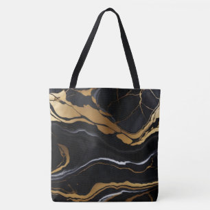 Bolsa Tote Chic Elegante negro ouro amarelo Faux Marble