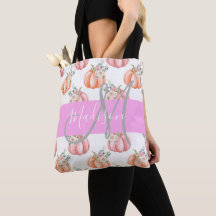 Chic Floral Branco Rosa Pêssego Abóbora Monograma