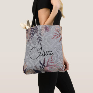 Bolsa Tote Chic Floral Silver Damask Personalizado