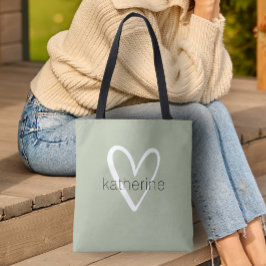 Bolsa Tote Chic Heart Personalised Sage Green