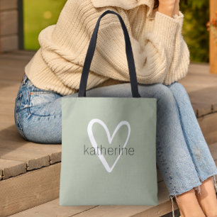 Bolsa Tote Chic Heart Personalised Sage Green
