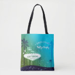 Bolsa Tote Chic Las Vegas Wedding Bridesmaid Gift<br><div class="desc">Lindo ilustração do cartaz de Las Vegas, palmeiras, estrelas cintilantes e fundo azul ciano desenhado em Malas-Presentes das Bridesmaids personalizadas. Mantenha-se perfeito para o seu casamento, chá de panela, festa de aniversário, noivado ou festa de solteira. ((Você pode encontrar os essenciais de casamento e favores nesta loja, Bridal Heaven. Entre...</div>