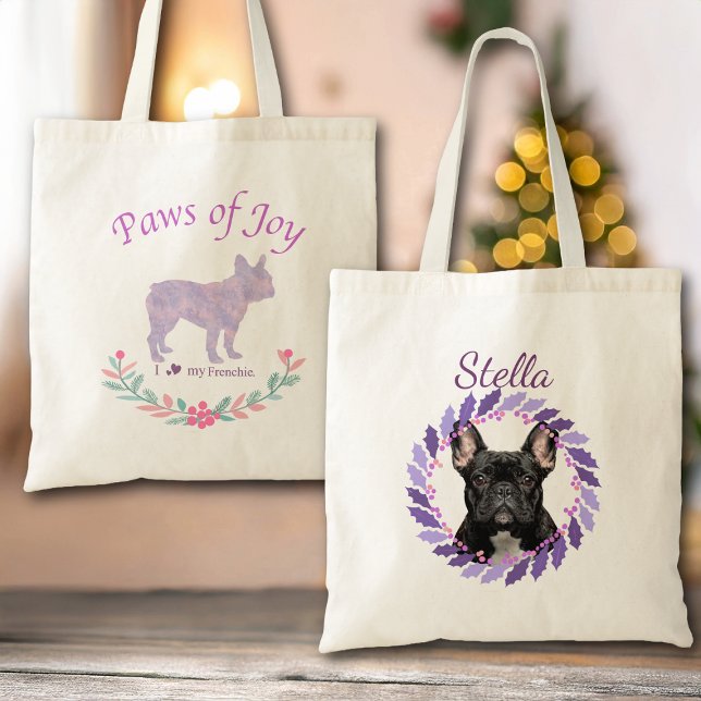Bolsa Tote Chic Lavender French Bulldog | Custom Christmas (Criador carregado)