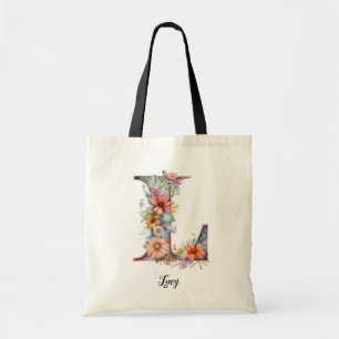 Bolsa Tote Chic - Letra L   Whimsical Floral Monograma
