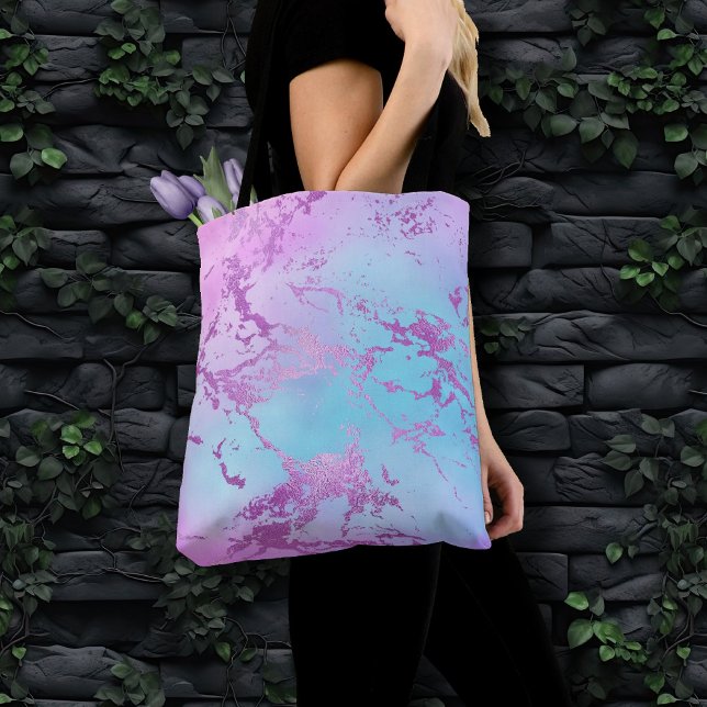 Bolsa Tote Chic Marble | Glitzy Glam Violet Purple Blue Ombro (Criador carregado)
