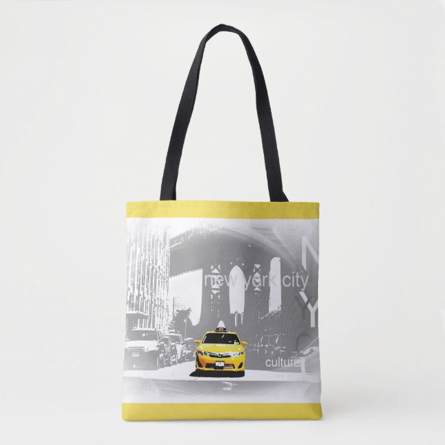 Bolsa Tote Chic Nyc Nova Iorque Brooklyn Bridge Yellow Taxi (Frente)