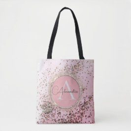 Bolsa Tote Chic Personalizado Cor-de-Rosa Brilho Confete   