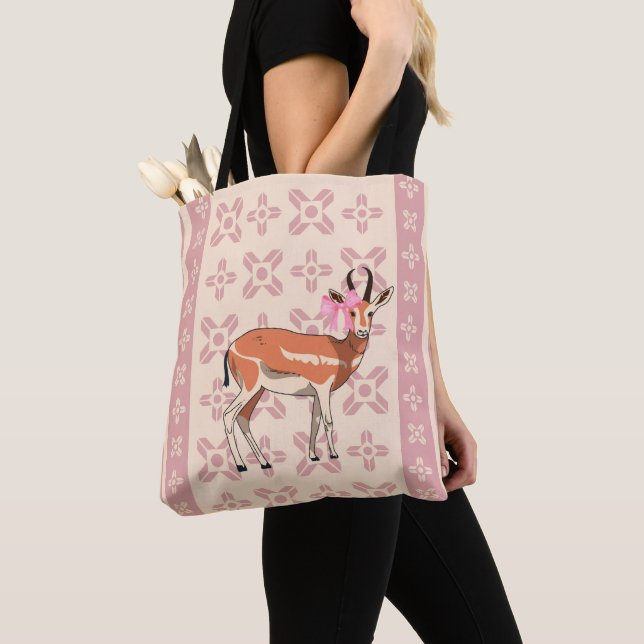 Bolsa Tote Chic Pink Doe-patterned Christmas  (Close Up)
