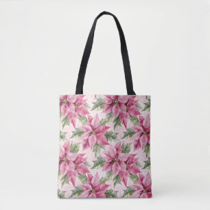 Bolsa Tote Chic Pink Poinsettia Flowers Natal
