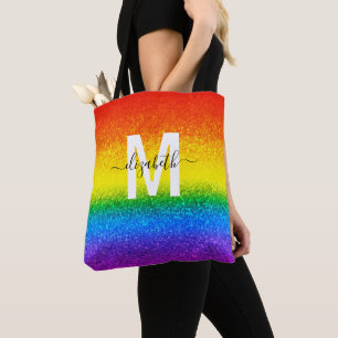 Bolsa Tote Chic Rainbow Glitter Strike Monograma Nome