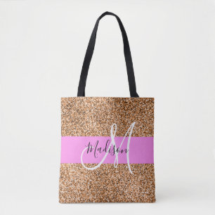 Bolsa Tote Chic Rosa & Abóbora Brilho Lantejoulas Monograma N