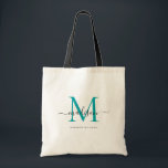 Bolsa Tote Chic Teal Verde Preto Monograma Inicial Nome em Sc<br><div class="desc">Moderno Elegante Verde Teal Preto Monograma Inicial Nome em Script Bolsa de Tote</div>