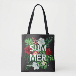 Bolsa Tote Chic Tropical White e Red Hibiscus Verão