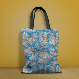 Bolsa Tote Chic vintage blue turquoise toile de jouy impresso